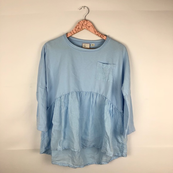 Anthropologie Tops - Anthropologie Postmark Light Blue Peplum Top